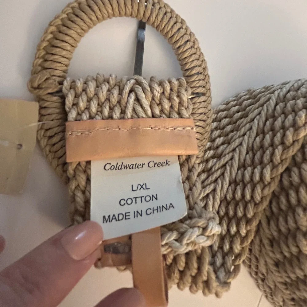 Coldwater Creek Tan Woven Cotton Cord Braided Belt Round Buckle L/XL New